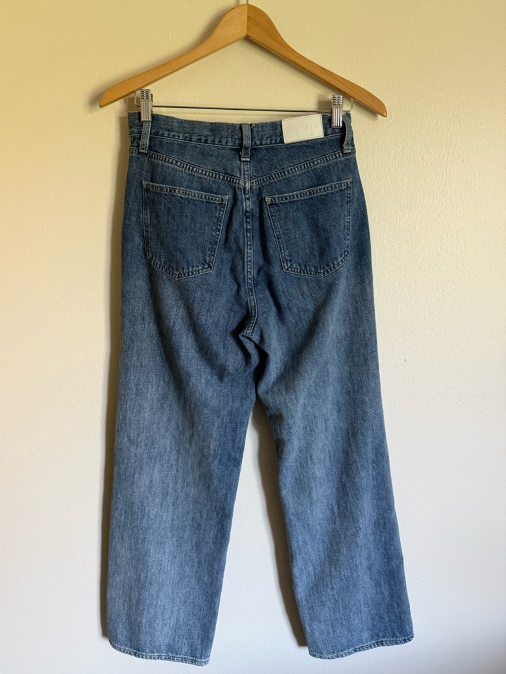 Pistola Bobbie Crossover Waist Jeans Wide Straight Leg Size 27 Ombre Fade Denim - Picture 5 of 8